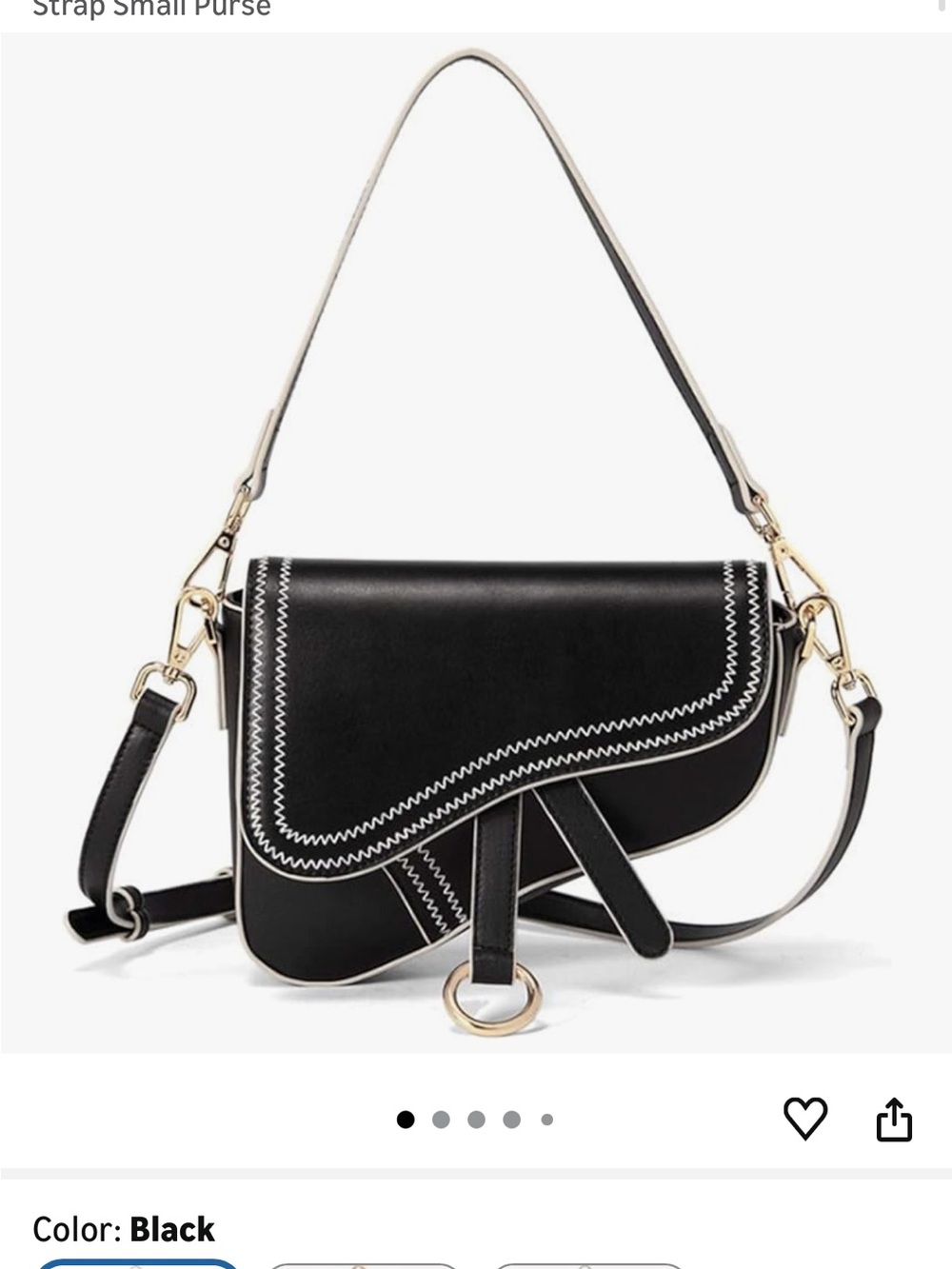 Black Saddle Shoulder Bag with Contrast Stitching